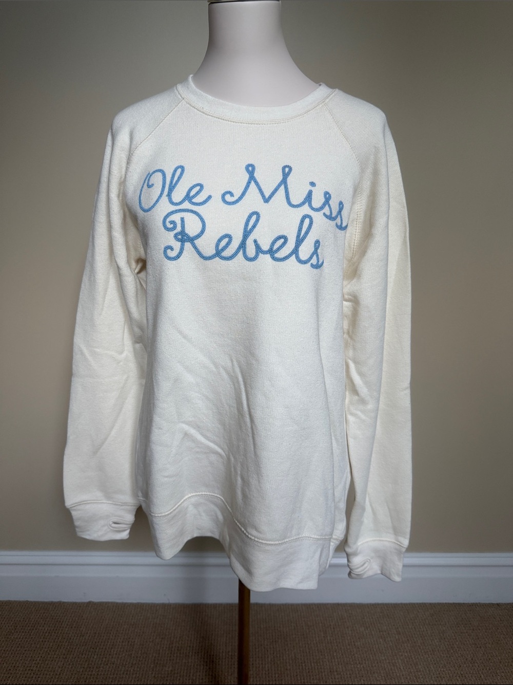 Pressbox Ole Miss Rebels Cream Embroidered Sweatshirt Pullover Large